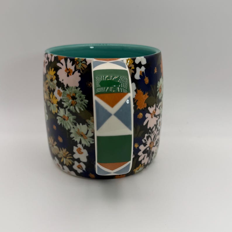 ANTHROPOLOGIE Loren Floral and Patterned Color Turquoise Motif Mug 12 oz. - Preowned image 3