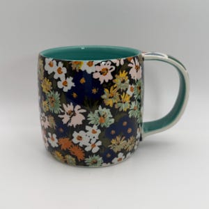 ANTHROPOLOGIE Loren Floral and Patterned Color Turquoise Motif Mug 12 oz. - Preowned image 1