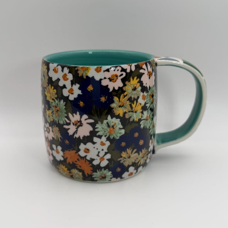 ANTHROPOLOGIE Loren Floral and Patterned Color Turquoise Motif Mug 12 oz. - Preowned image 1