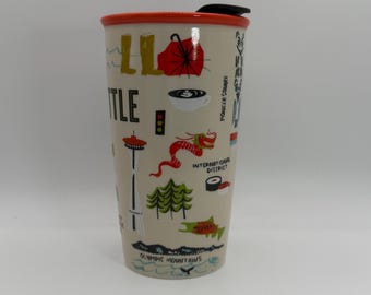 STARBUCKS TRAVEL Seattle With Black Plastic Lid Mug 12 Oz. - Preowned - Etsy