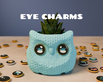 Owl Planter with Charm Eyes and Drip Tray | Adorable Knit Planter, Unique Animal Planter, Small Succulent Plant Pot, 3d Print Pot