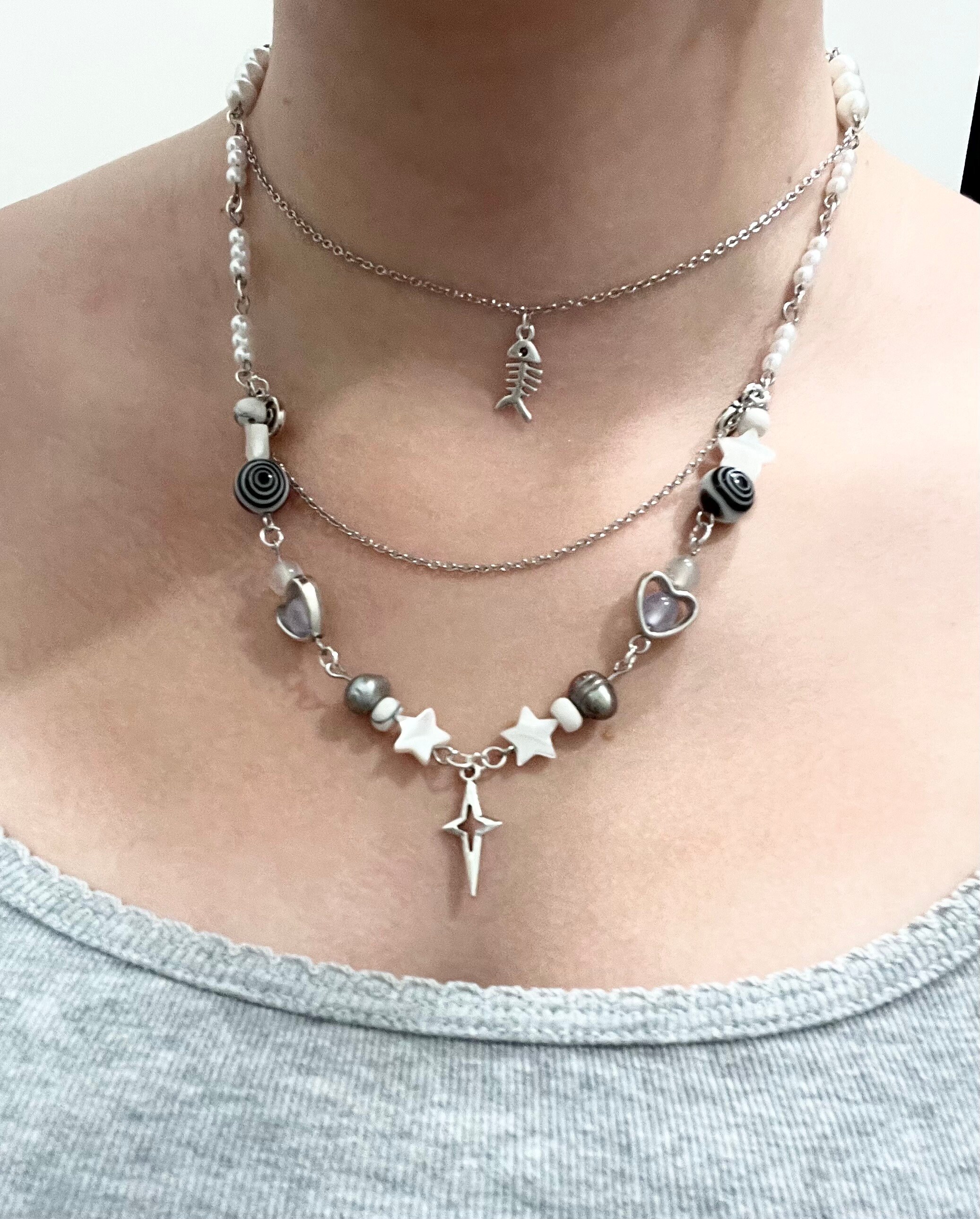 MASU CHARM NECKLACE ブラック シルバー