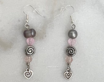 Cute Swirl Heart Y2K Grunge Fairy Coquette Beaded Pearl Earrings | Whimsical Statement Accessories