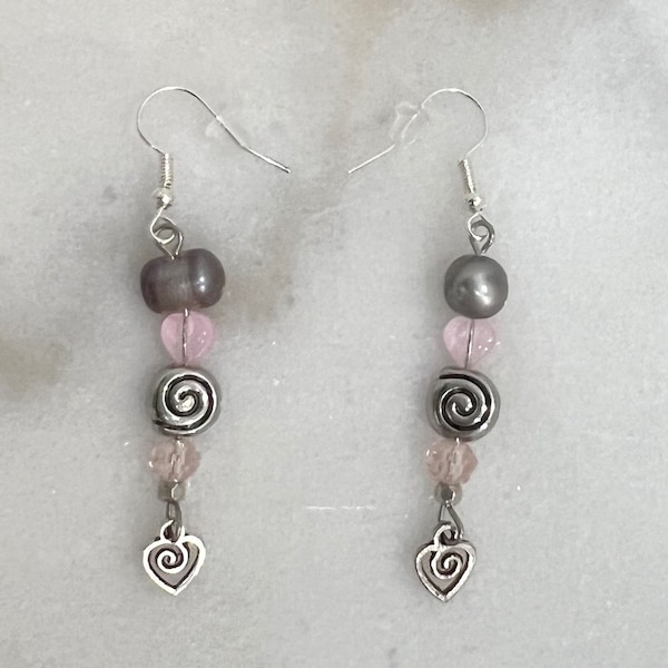 Cute Swirl Heart Y2K Grunge Fairy Coquette Beaded Pearl Earrings | Whimsical Statement Accessories