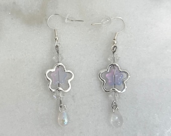 Hermosos aretes de hada con diseño de estrella y flores grunge Y2K Acubi Coquette / Accesorio llamativo único