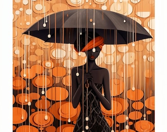 La pioggia (senza cornice) Stampe d'arte nera Arte dell'amore nero Arte della parete dell'amore nero Arte africana Arte afroamericana