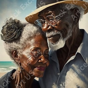A Lifetime Together - (Gerahmtes) Poster Plakatkunst Afrikanische Kunst Wandkunst Schwarze Liebe Schwarze Paare Zusammen Glückliches altes Paar