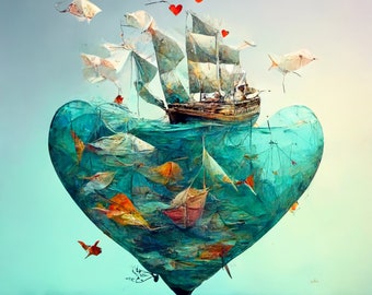 Plenty of Fish on the High Seas - (Non-Framed) Poster, Poster Art, Poster Print Art, Enhanced Matte Paper Poster