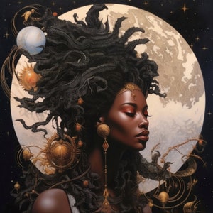 Queen of her Moon - (Unframed Poster) Black Art Black Artist Black Queen Black Women Art Halfmoon Art Black Wall Art Halfmoon Black Art