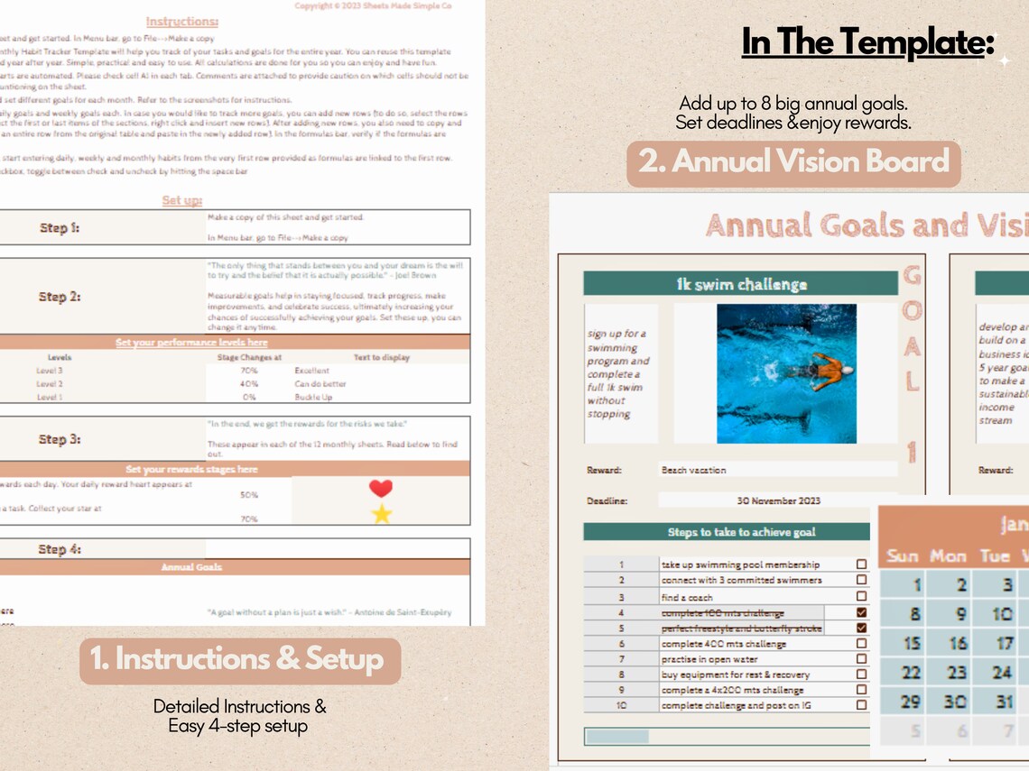 Excel Habit Tracker Spreadsheet Vision Board Kit Smart Goal Daily ...
