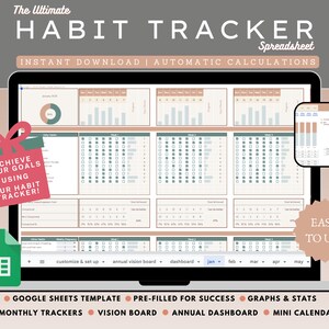 Excel Habit Tracker Spreadsheet Vision Board Kit Smart Goal Daily ...