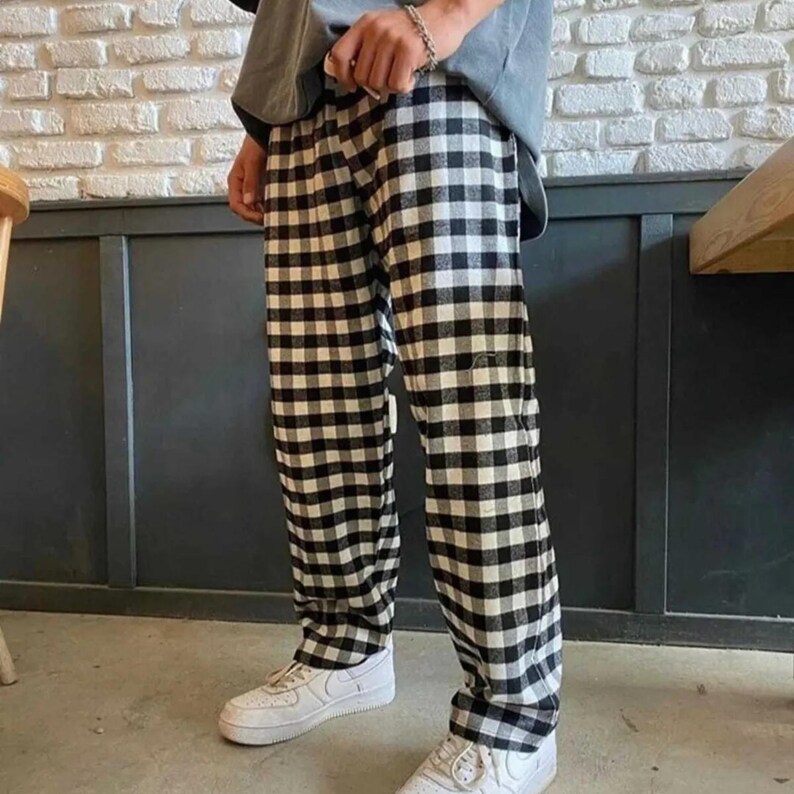 red and blue plaid pajama pants