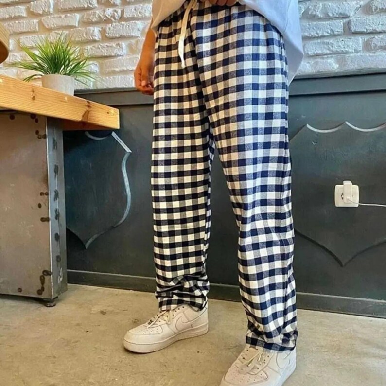 red and blue plaid pajama pants