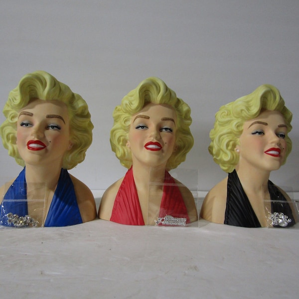 Your Choice of 1 Vase - Red, Blue and Black 7 Inch Licensed Marilyn Monroe Head Vase Fired Porcelain
