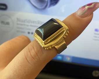 Black Onyx Man Ring, Gold Lucifer Ring, Signet Lucifer Ring, Hollywood Silver Ring, Gold Fill Ring Man, Best Holiday Gift, Gift Boyfriend