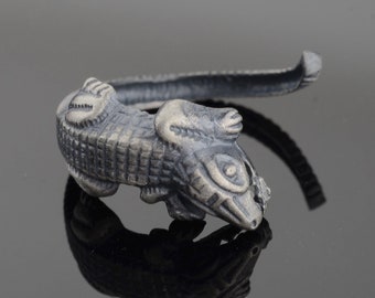 Sterling Silver Crocodile Ring: Unisex Adjustable Animal Ring