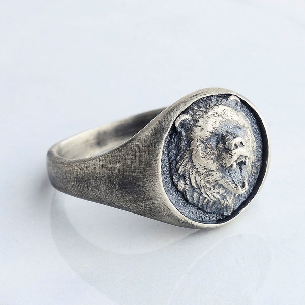 Wild Bear Head Silver Man Ring, Viking Weddings Mens Ring, Elegant Bear Charm, Gift For Animal Lover, 3D Gothic Bear Ring, Man Gift