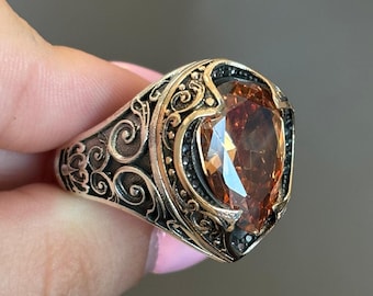 Citrine Gemstone Men's Ring: Ottoman 925 Sterling Silver