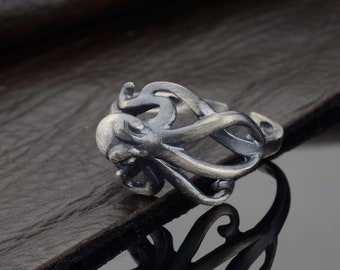 Sterling Silver Octopus Ring: Adjustable Sea Lover Jewelry
