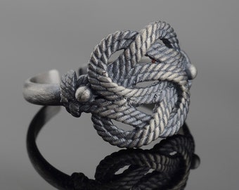 Sterling Silver Rope Ring: Oxidized Nautical Sailor Ring