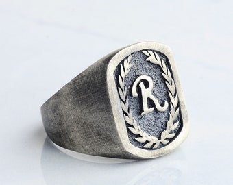 925 Sterling Silver Personalized Initial Ring: Custom Letter Ring