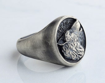 925 Sterling Silver Wolf Head Signet Ring: Viking Norse Jewelry