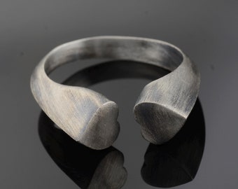 Oxidized Sterling Silver Heart Ring - Adjustable Bohemian Style