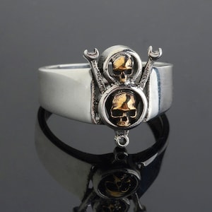 Sterling Silver Biker Skull Ring: Gothic Rocker Band