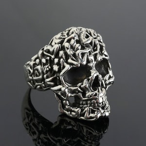 Chunky Skull Ring, Sterling Silver Skeleton Head Unique Man Ring, Fantasy Punk Gothic Ring, Best Biker Ring, Motorcyclist Ring, Gift For Men