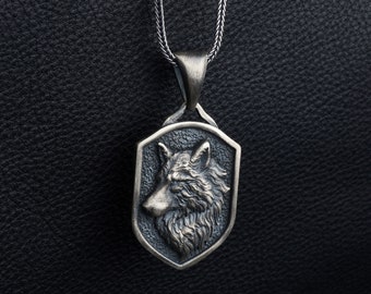 Handmade Sterling Silver Wolf Head Necklace: Norse Jewelry Gift