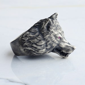 Varghuvudring i sterlingsilver: Smycken för vilda djur, gåva