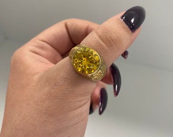 Yellow Citrine Stone Man Ring, Antique Style Gold Rings