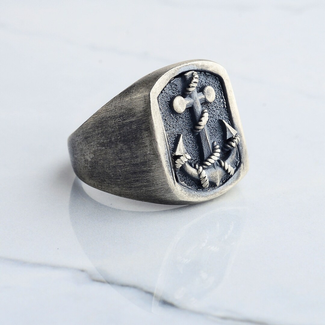 Sterling Silver Anchor Relief Man Ring, Sea Jewelry, Mariner Ring, Boat Anchor Ring, Viking