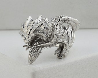 Handmade 925 Sterling Silver Winged Dragon Ring - Biker Style