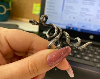 Oxidized Silver Snake Pendant Necklace: Handmade Animal Lover Jewelry