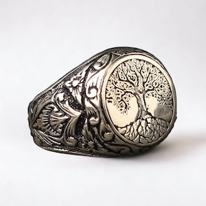 Silver Tree of Life Men Ring, Men Ring Gift, Signet Family Tree Ring, Good Luck Ring, Scandinavian Men Jewelry, Gift For Father, Family ring