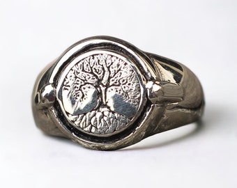 Yggdrasil Tree Man Ring, Sterling Silver Tree of Life Ring, Stackable Signet Family Tree Ring, Gift For Family, Silver Pinky Ring, Man Gifts