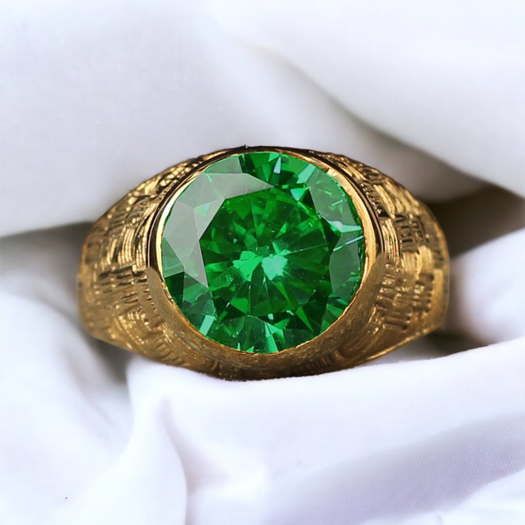 Green Emerald Ring, Natural Stone Ring, Sterling Silver Pinky Mens Rings, Gemstone Handmade Ring