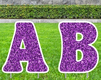 23.5" Tall Customizable Sparkle Lawn Letters with Stakes | Groovy Font