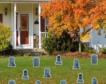 Graves Stone Halloween Yard Decorations | 12 Pack with Stakes
