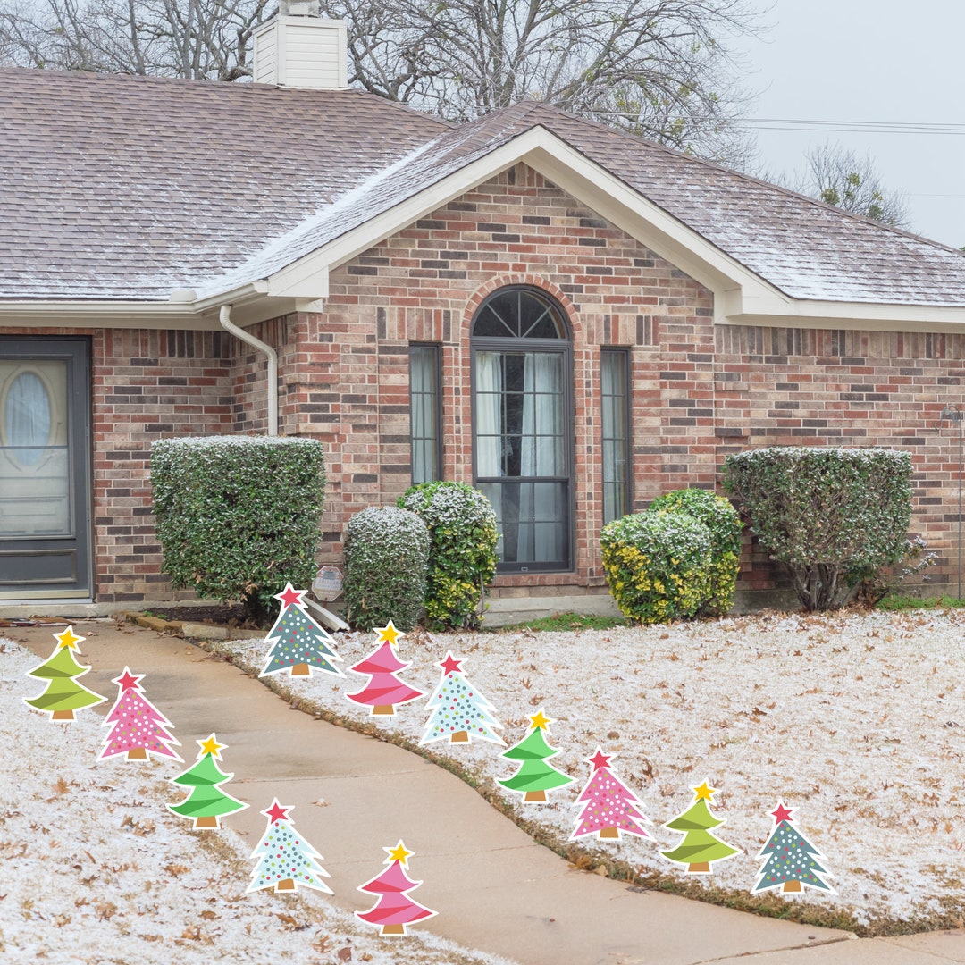 Christmas Tree Yard Decorations 12 Pack With Stakes Etsy