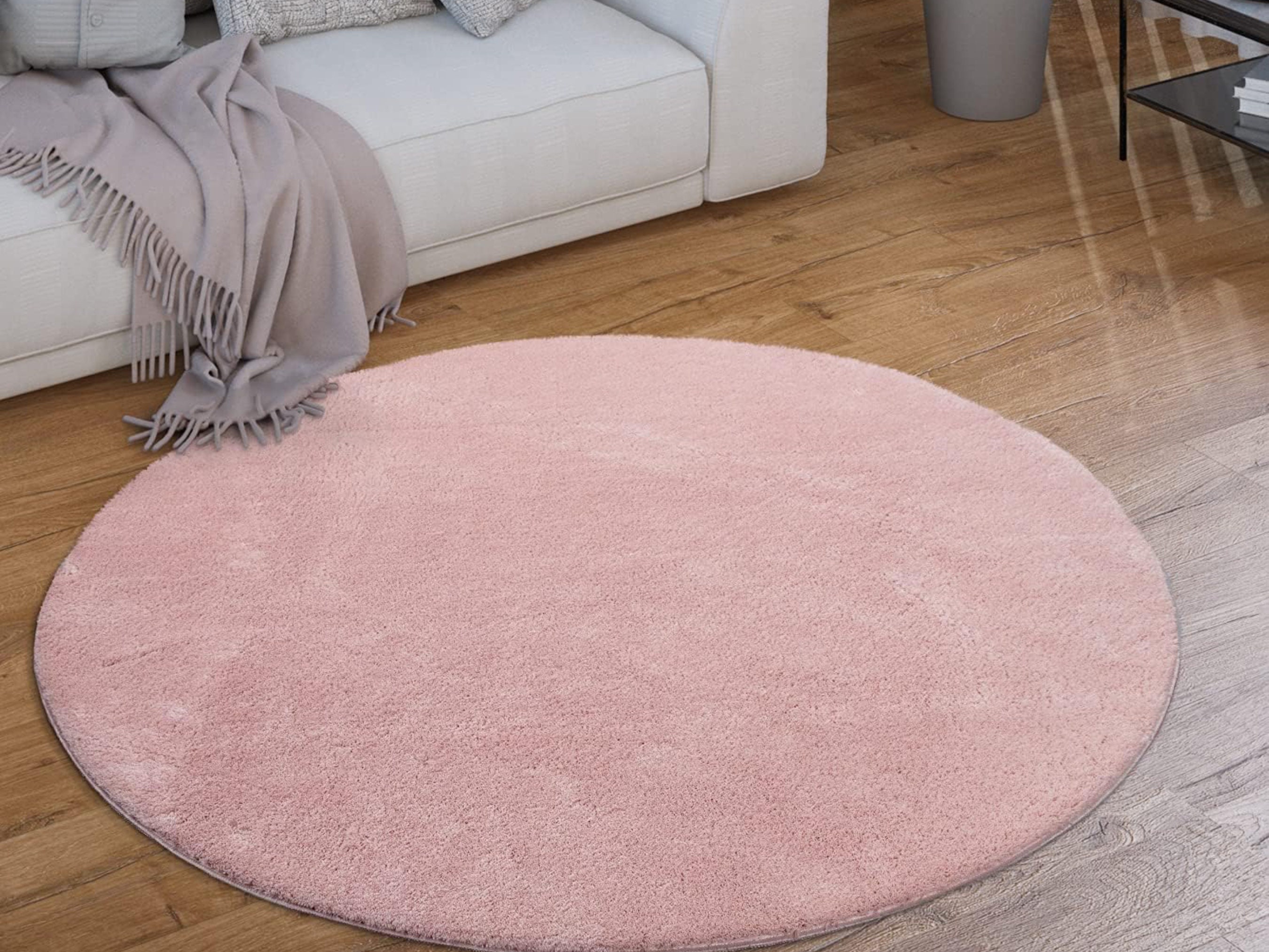 ETC Carpets Pink Round Rug Living Room Long Pile Modern Fluffy