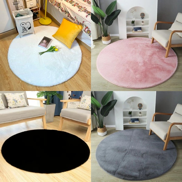 Confort chic : tapis moelleux rond et doux en fausse fourrure - Tapis rond shaggy blanc pour chambre à coucher, jeux d'enfants et décoration de sol dans le salon