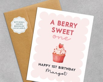 1st Birthday Card | Personalized One Year Old Birthday Card for Girl | Berry Sweet First Birthday Gift for Daughter, Niece, Granddaughter