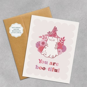 Groovy Pastel Valentine Ghost Greeting Card | Pink & Purple Botanical Florals Everyday Notecard | Anniversary Card for Her | Thinking of You