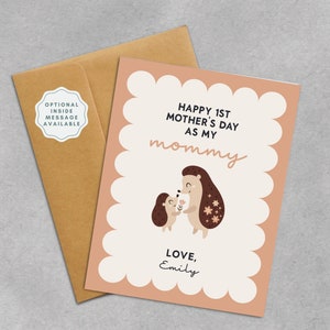 Personalized 1st Mothers Day Card | First Mothers Day As My Mommy | Mother and Child Card for Mom, Wife, Grandma | Cute Hedgehog Mama & Son