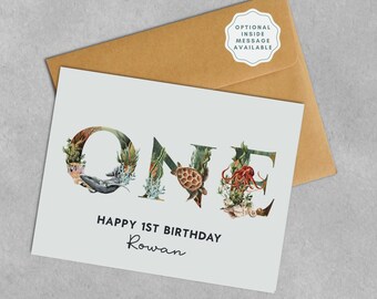 Personalized 1 Year Old Birthday Card | Under the Sea Birthday | Custom Name Birthday Card for One Year Old Boy or Girl | 1st Birthday
