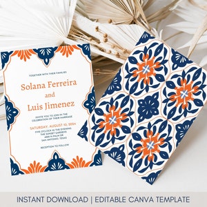 Terracotta and Navy Wedding Invitation Template, Blue Talavera, Editable Mexican Invite Printable, Instant Download, Solana image 2