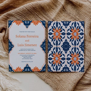 Terracotta and Navy Wedding Invitation Template, Blue Talavera, Editable Mexican Invite Printable, Instant Download, Solana image 7