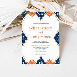 Terracotta and Navy Wedding Invitation Template, Blue Talavera, Editable Mexican Invite Printable, Instant Download, Solana image 4